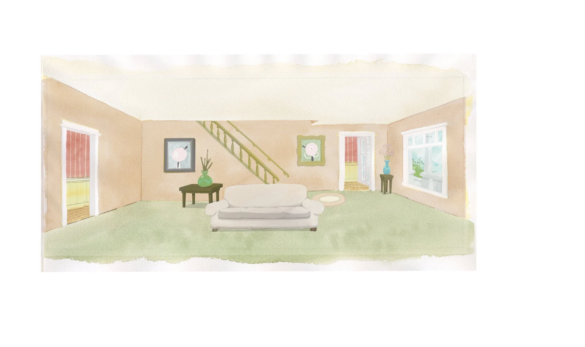 Regular Show Watercolored Background Inside House